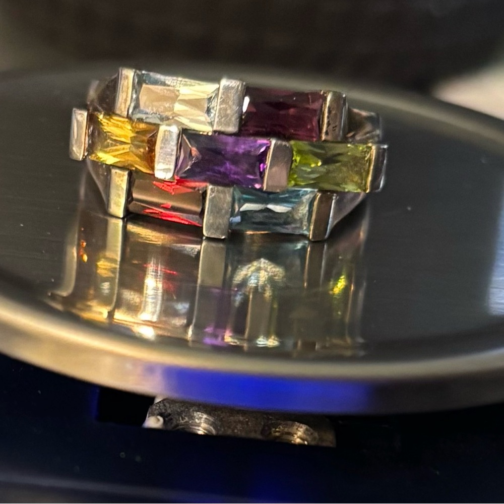 Sterling Silver Ring with 7 Gemstones - Picture 6 of 6